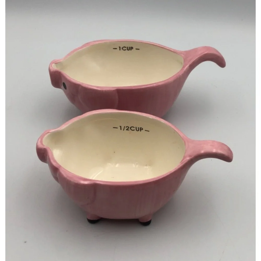 2 Nesting Stacking Pig Measuring Bowls 1 Cup, 1.5 Cup Replacement Pink Ceramic